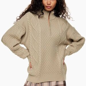 SUNDAY BEST Peggy Turtleneck ¼ Zip Sweater Beige Merino Wool Blend Large Artizia